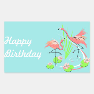 Sticker Rectangulaire Flamant rose Fandango Duo Happy Birthday autocolla