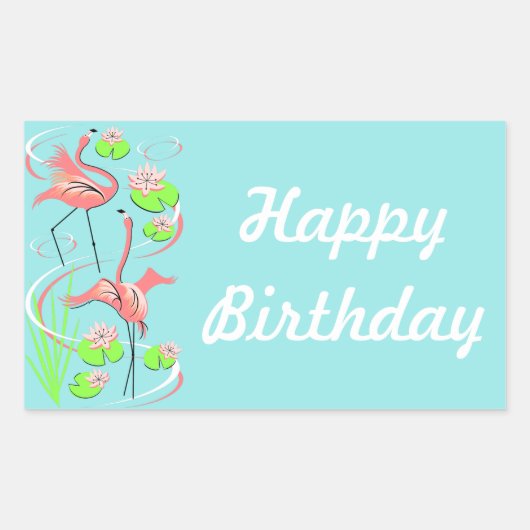 Sticker Rectangulaire Flamant rose Fandango Slim Duo Happy Anniversaire (Devant)