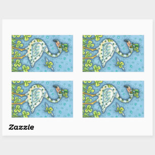 STICKER RECTANGULAIRE FLAMANT ROSE POLKA DOT VERT, FUNNY ST. JOUR DE PAT