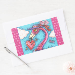 Sticker Rectangulaire Flamant rose ROSE COEURS DE VALENTINE, INSÉPARABLE
