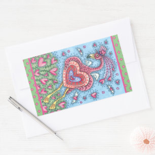 Sticker Rectangulaire Flamant rose ROSE CUPIDE ET COEURS DE VOL VALENTIN