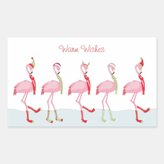 Sticker Rectangulaire Flamant rose rose pâle de Noël (Devant)