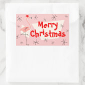 Sticker Rectangulaire Flamant rose Santas rose joyeux rectangle de Noël (Sac)