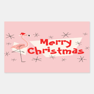 Sticker Rectangulaire Flamant rose Santas rose joyeux rectangle de Noël