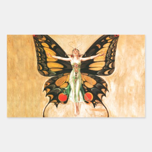 Sticker Rectangulaire Flapper Butterfly Flying Woman Illustration (Devant)