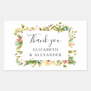 Sticker Rectangulaire Fleur aquarelle. Mariage floral d'été merci