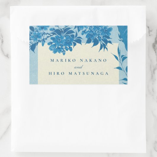 Sticker Rectangulaire Fleur de cerisier bleu japonais antique (Sac)