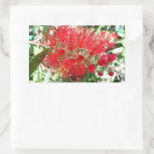 Sticker Rectangulaire Fleur de fond Rouge Tropical Floral (Sac)
