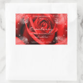 Sticker Rectangulaire Fleur de rose rouge avec Feuille de palme Étiquett (Sac)