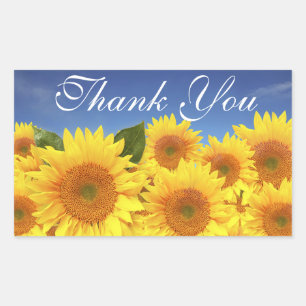 Sticker Rectangulaire Fleur de tournesol jaune Merci floral bleu