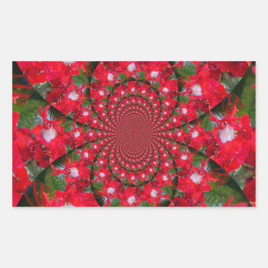 Sticker Rectangulaire Fleur Rouge Naturelle Blanc Plumes kaléidoscope ar (Devant)