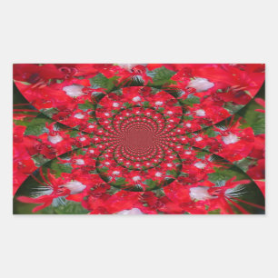 Sticker Rectangulaire Fleur Rouge Naturelle Blanc Plumes kaléidoscope ar