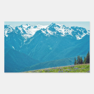Sticker Rectangulaire Fleur sauvage et Montagnes