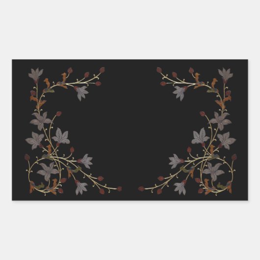 Sticker Rectangulaire Fleurs Art Déco sur fond noir (Devant)