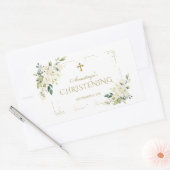 Sticker Rectangulaire Fleurs blanches élégantes Confetti Or Christening (Enveloppe)