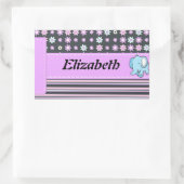 Sticker Rectangulaire Fleurs colorées mignonnes rayures Eléphant (Sac)