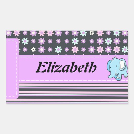 Sticker Rectangulaire Fleurs colorées mignonnes rayures Eléphant (Devant)