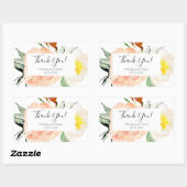 Sticker Rectangulaire Fleurs d'aquarelle de corail Merci Mariage (Feuille)