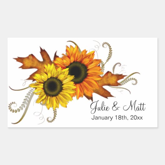 Sticker Rectangulaire Fleurs d'automne Jaune et Orange Mariage (Devant)