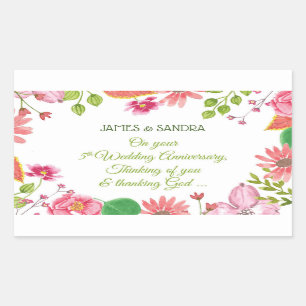 Sticker Rectangulaire Fleurs de 5e anniversaire de mariage religieux