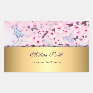 Sticker Rectangulaire Fleurs de cerisiers et papillons