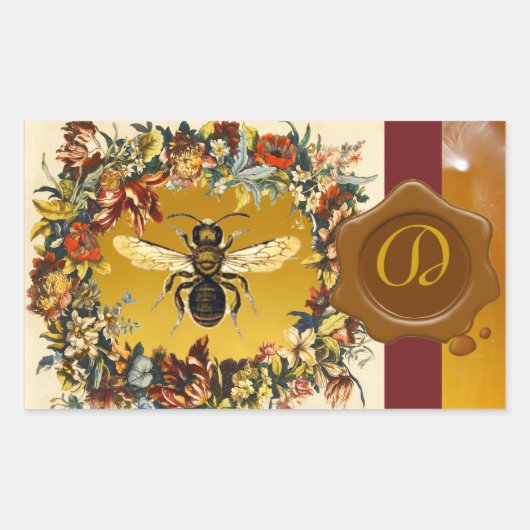 STICKER RECTANGULAIRE FLEURS DE PRINTEMPS HONEY BEE BEEKEEPER SCEAU BROW (Devant)