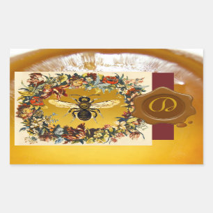 STICKER RECTANGULAIRE FLEURS DE PRINTEMPS HONEY BEE BEEKEEPER SCEAU BROW
