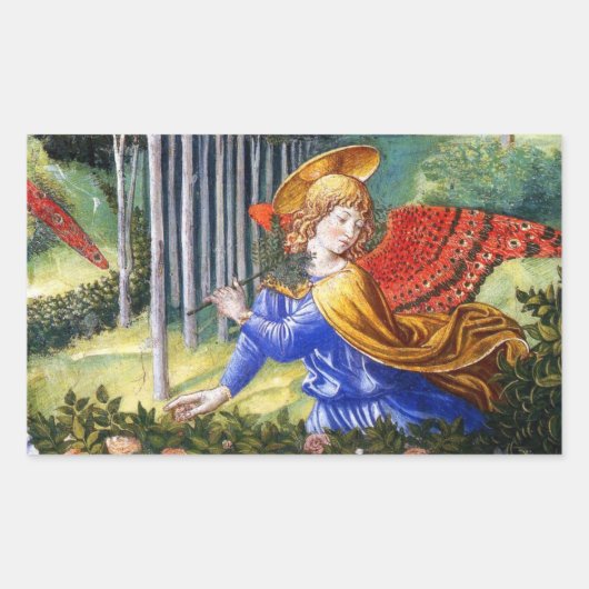 Sticker Rectangulaire Fleurs de rassemblement d'anges dans un paysage cé (Devant)