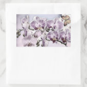 Sticker Rectangulaire Fleurs d'orchidées roses et dessin de papillon (Sac)