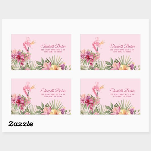 Sticker Rectangulaire Fleurs Et Flamant rose (Feuille)