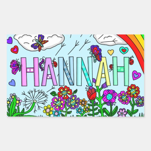 Sticker Rectangulaire Fleurs Hannah, Arc-en-ciel (Devant)