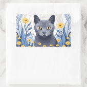 Sticker Rectangulaire Fleurs Jaunes Chat Bleu Russe (Sac)
