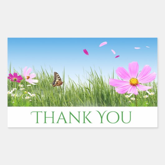 Sticker Rectangulaire Fleurs marguerites en Merci floral, Bleu (Devant)