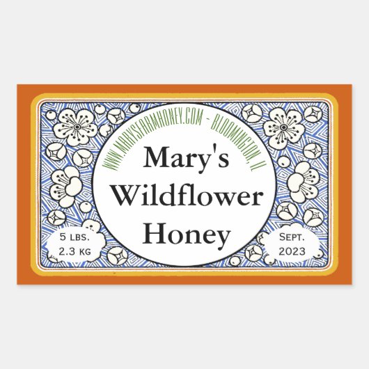 Sticker Rectangulaire Fleurs ornementales et bourgeons Jar de miel (Devant)