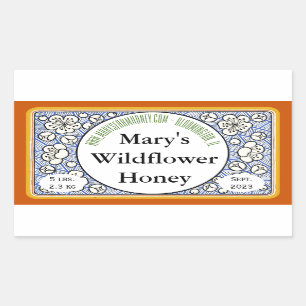 Sticker Rectangulaire Fleurs ornementales et bourgeons Jar de miel