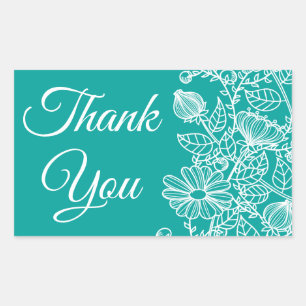 Sticker Rectangulaire Fleurs Remerciements Mariage Bleu Turquoise Daisie