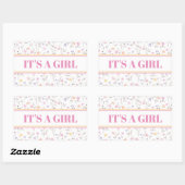 Sticker Rectangulaire Fleurs roses C'est une fille Baby Shower (Feuille)