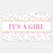 Sticker Rectangulaire Fleurs roses C'est une fille Baby Shower (Devant)