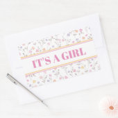 Sticker Rectangulaire Fleurs roses C'est une fille Baby Shower (Enveloppe)