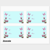 Sticker Rectangulaire Fleurs roses et papillons (Feuille)