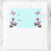 Sticker Rectangulaire Fleurs roses et papillons (Sac)