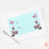 Sticker Rectangulaire Fleurs roses et papillons (Enveloppe)