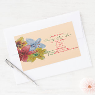 Sticker Rectangulaire fleurs rouge jaune bleu Lys fleuristes originaux
