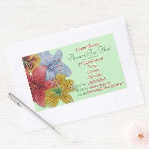 Sticker Rectangulaire fleurs rouge jaune bleu Lys fleuristes originaux