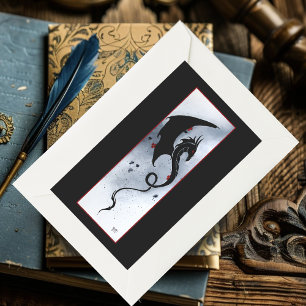 Sticker Rectangulaire Fleurs rouges bleues Dragon noir