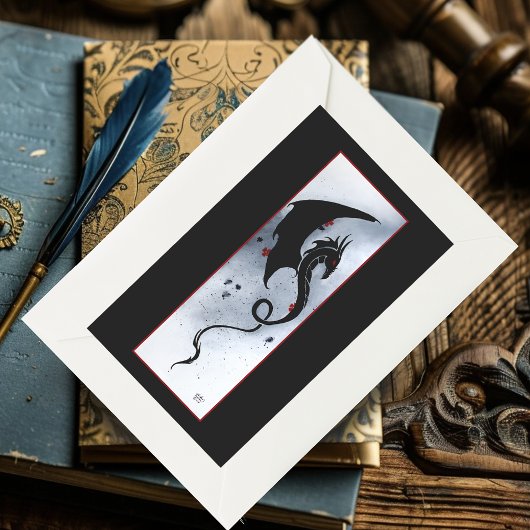 Sticker Rectangulaire Fleurs rouges bleues Dragon noir