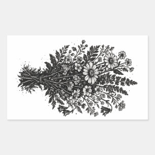 Sticker Rectangulaire Fleurs sauvages vintage art botanique floral linog