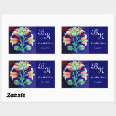 STICKER RECTANGULAIRE FLEURS STYLISÉES, MONOGRAMME FLORAL BLEU VERT ROSE (Feuille)