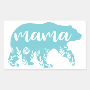 Sticker Rectangulaire Fleurs turquoise de l'ours de maman