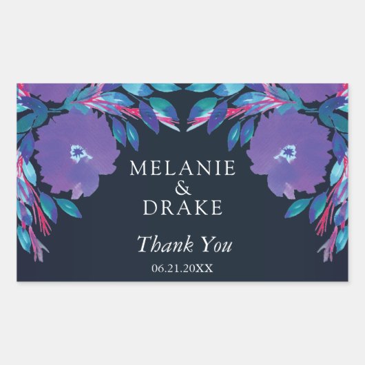 Sticker Rectangulaire Fleurs violettes peintes à la main (Devant)